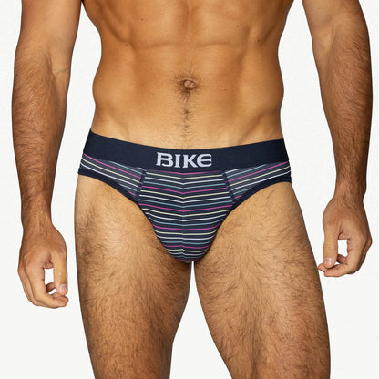BIKE MICRO STRIPE STRETCH COTTON BRIEF - NAVY
