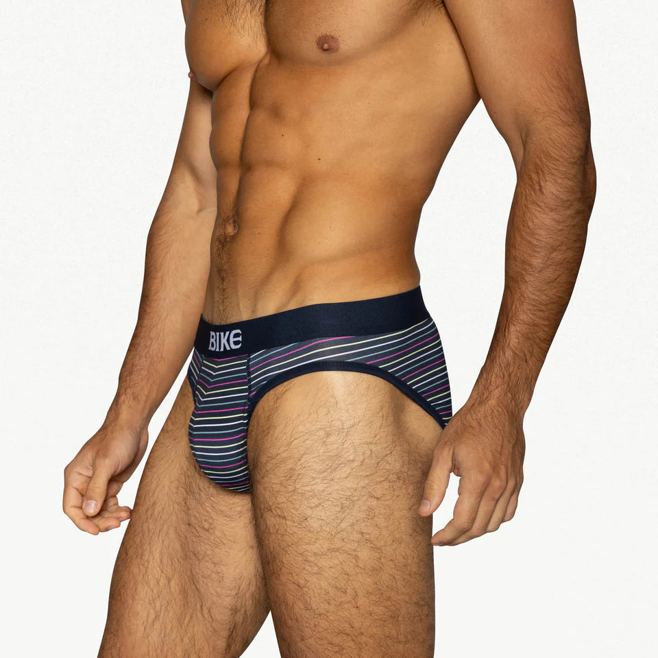 BIKE MICRO STRIPE STRETCH COTTON BRIEF - NAVY