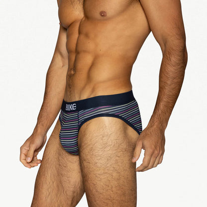 BIKE MICRO STRIPE STRETCH COTTON BRIEF - NAVY