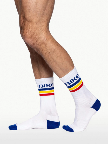 BIKE CREW SOCKS - BLUE YELLOW RED STRIPE