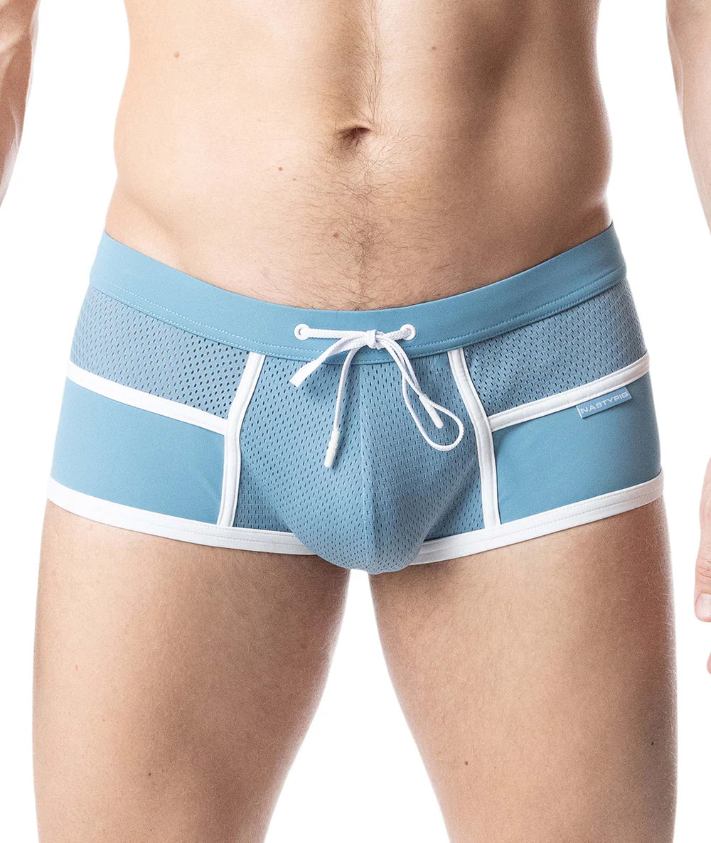 NASTY PIG OVERLAY SQUARE CUT SWIM LIGHT TEAL/ WHITE