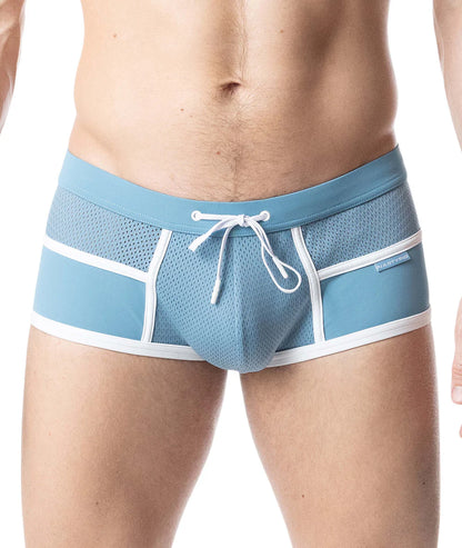 NASTY PIG OVERLAY SQUARE CUT SWIM LIGHT TEAL/ WHITE