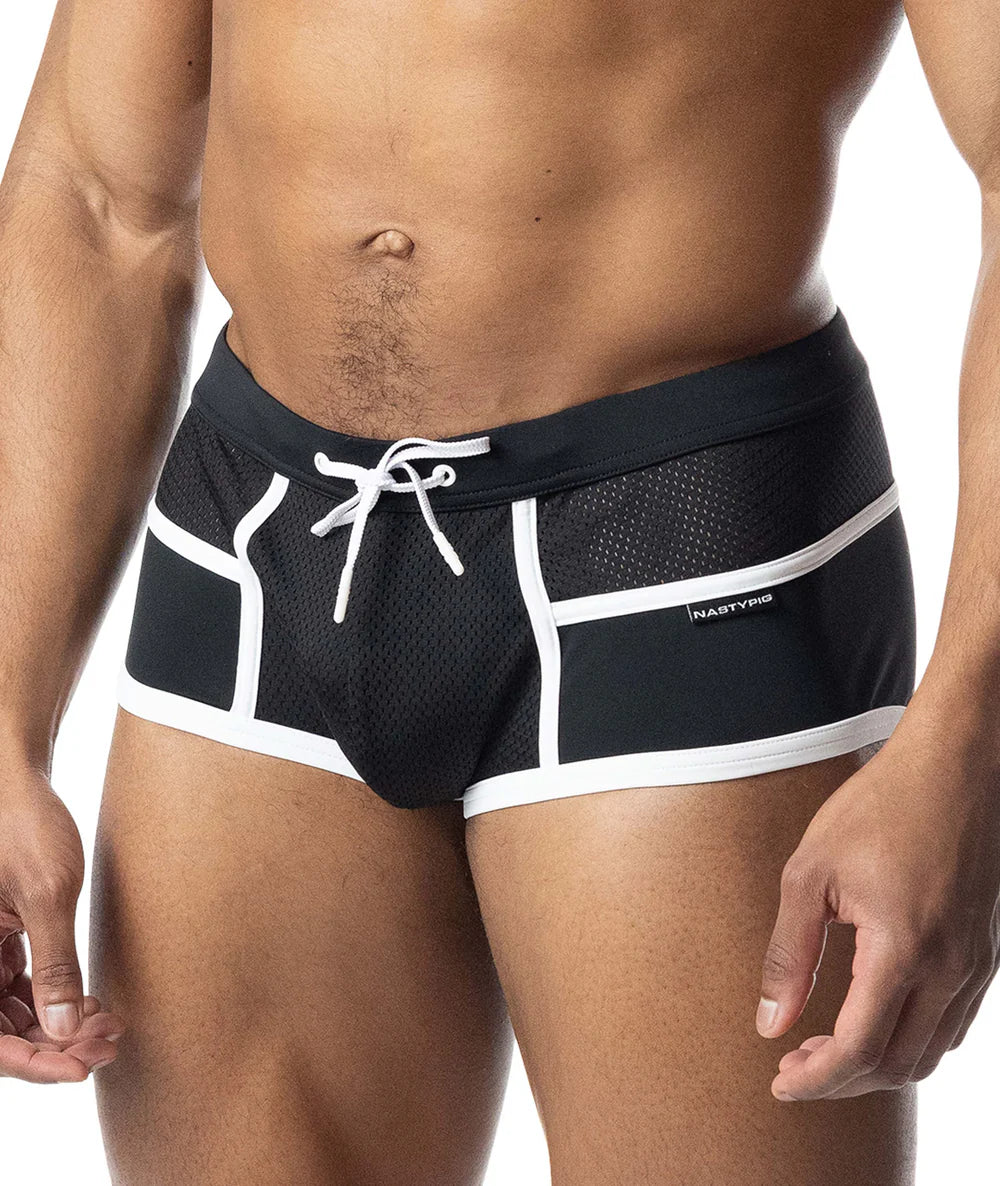 NASTY PIG OVERLAY SQUARE CUT SWIM BLACK/ WHITE