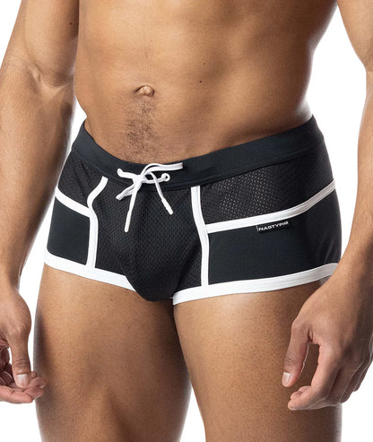 NASTY PIG OVERLAY SQUARE CUT SWIM BLACK/ WHITE