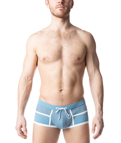 NASTY PIG OVERLAY SQUARE CUT SWIM LIGHT TEAL/ WHITE