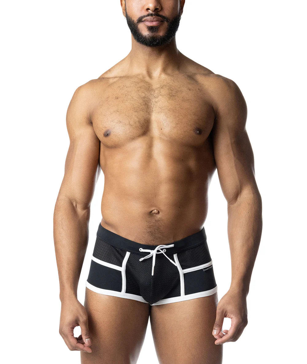 NASTY PIG OVERLAY SQUARE CUT SWIM BLACK/ WHITE