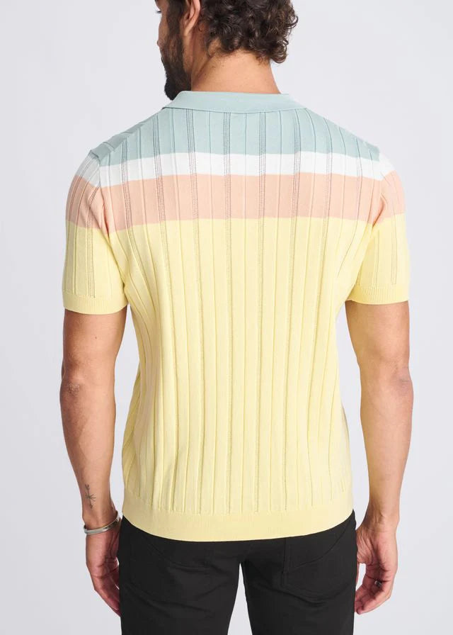 POSTMARC COLOR BLOCK KNIT POLO - YOLK/ STALK