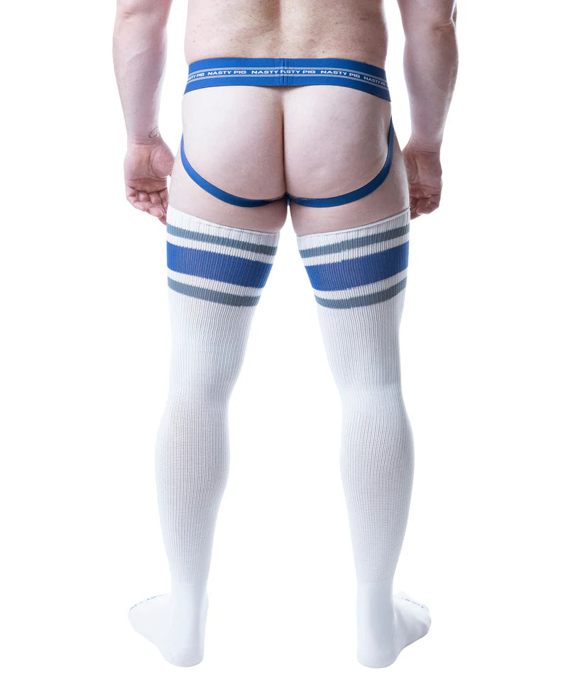 NASTY PIG HOOK'D UP THIGH HIGH SOCK - QUARTZ BLUE/ WHITE/ MIRAGE BLUE