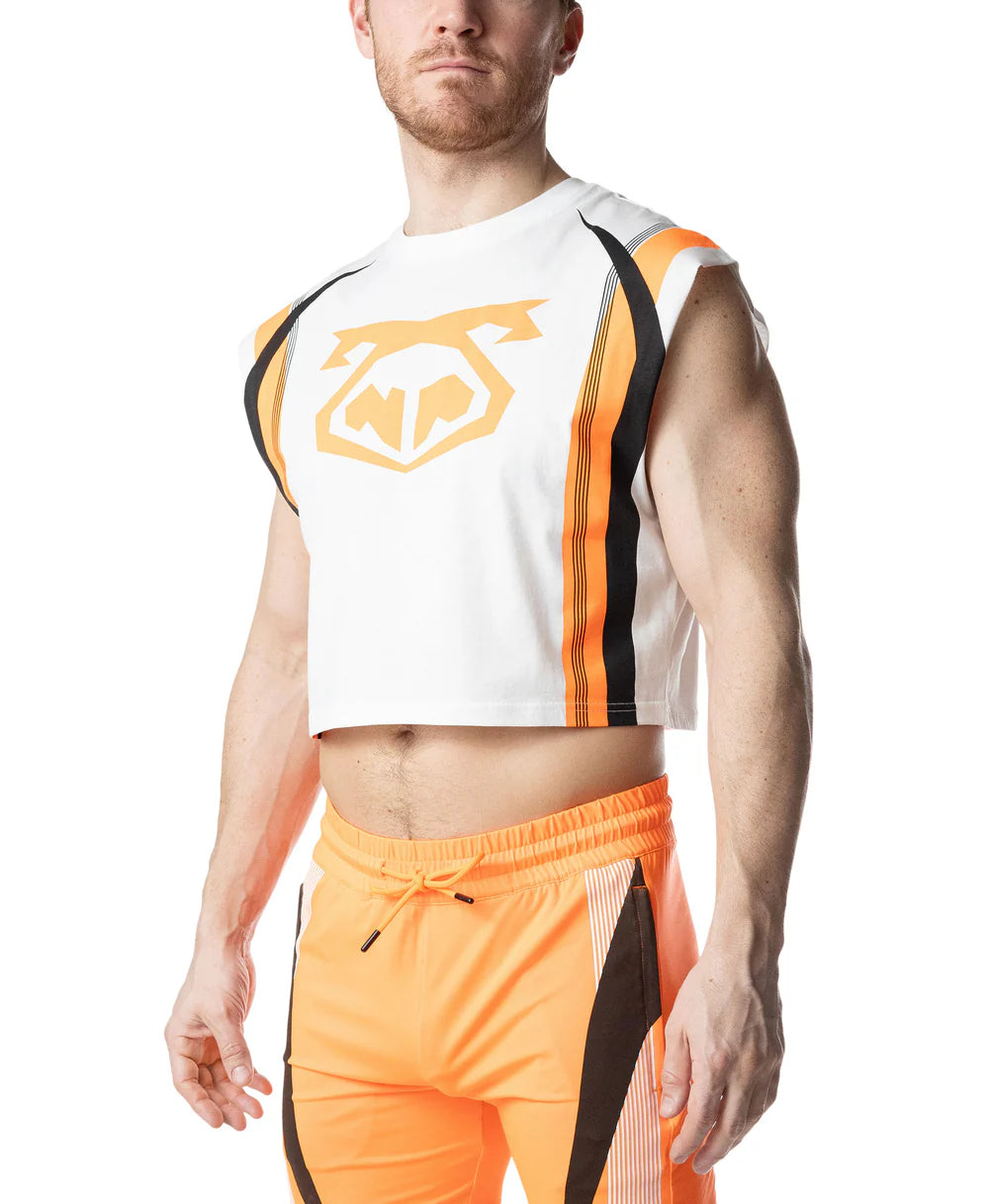 NASTY PIG HYPER CROP TOP- WHITE/ VIBRANT ORANGE/ BLACK