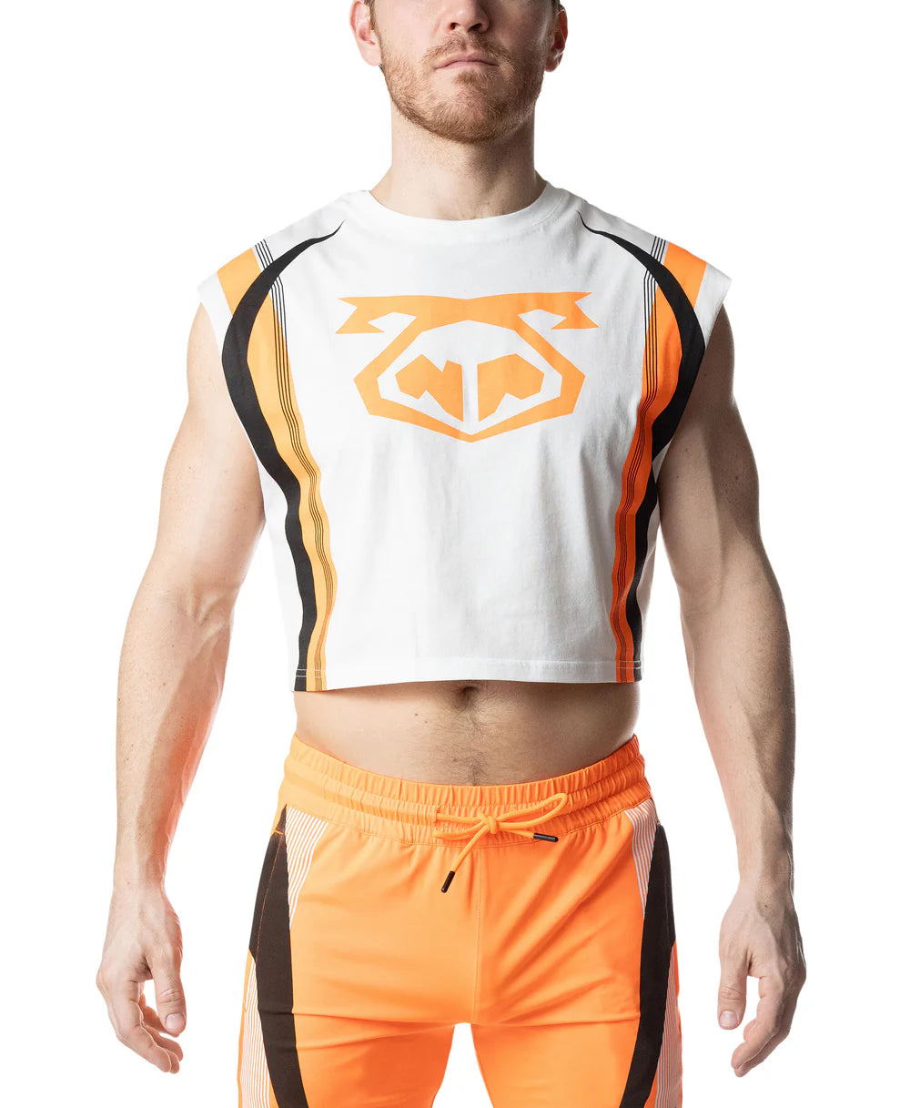 NASTY PIG HYPER CROP TOP- WHITE/ VIBRANT ORANGE/ BLACK