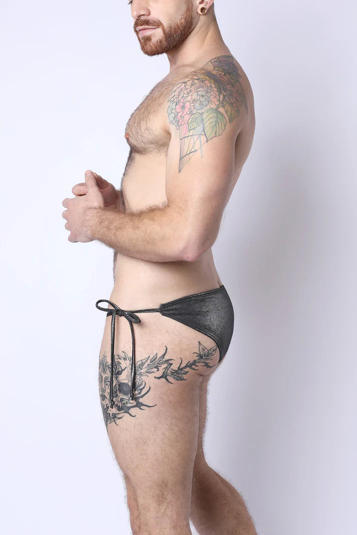 TIMOTEO MAUI REVERSIBLE TIE SWIM BRIEF - BLACK/ METALLIC BLACK