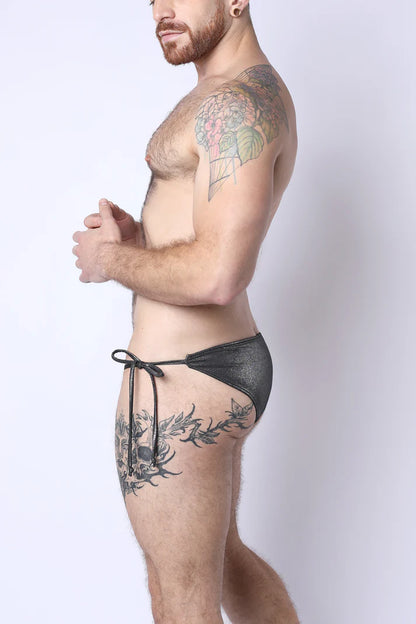 TIMOTEO MAUI REVERSIBLE TIE SWIM BRIEF - BLACK/ METALLIC BLACK