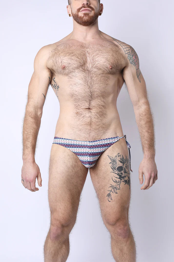 TIMOTEO MAUI REVERSIBLE TIE SWIM BRIEF - BLUE/ DIGITAL PRINT