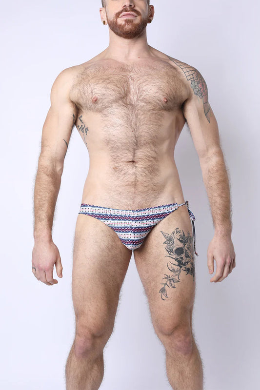 TIMOTEO MAUI REVERSIBLE TIE SWIM BRIEF - BLUE/ DIGITAL PRINT