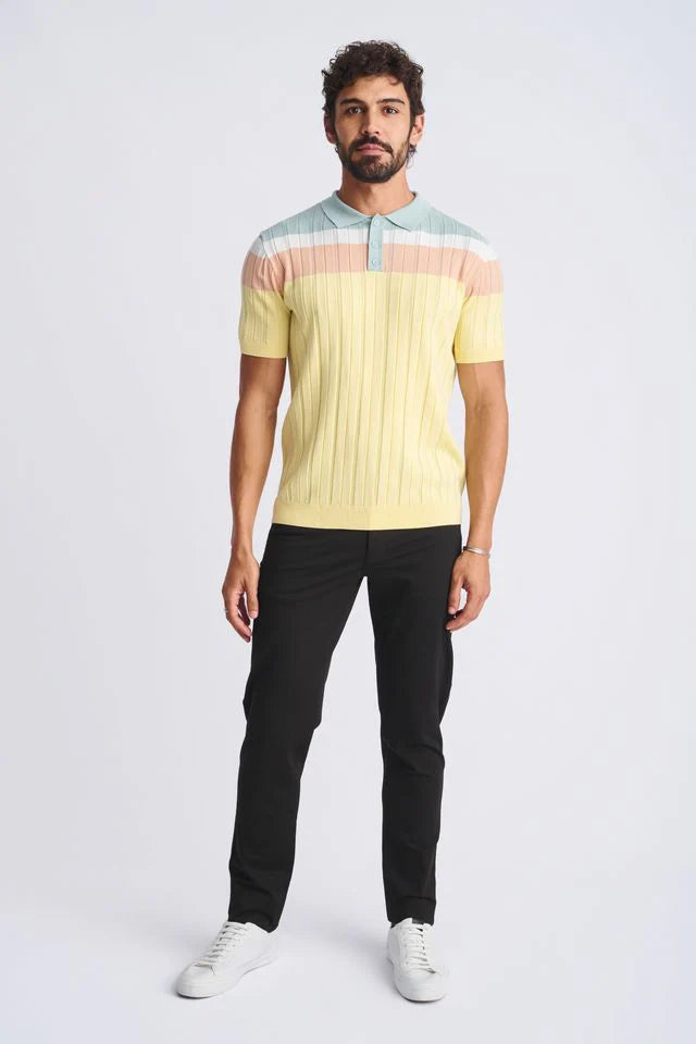 POSTMARC COLOR BLOCK KNIT POLO - YOLK/ STALK