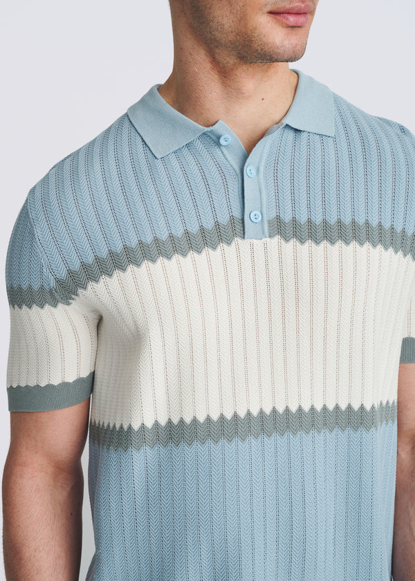 POSTMARC KNIT POLO - GLACIER/ PETROL