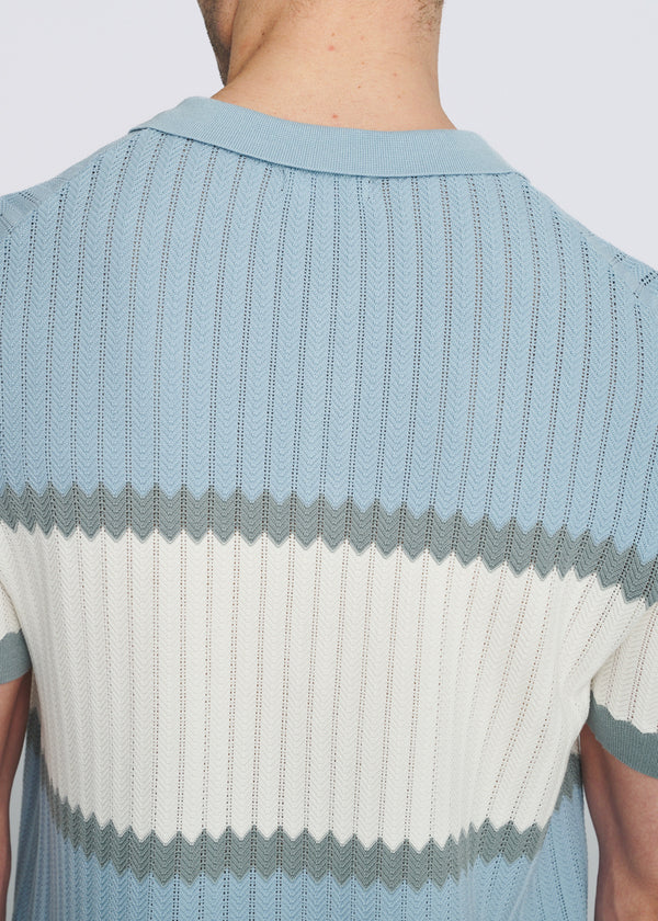 POSTMARC KNIT POLO - GLACIER/ PETROL