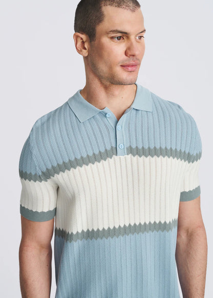 POSTMARC KNIT POLO - GLACIER/ PETROL