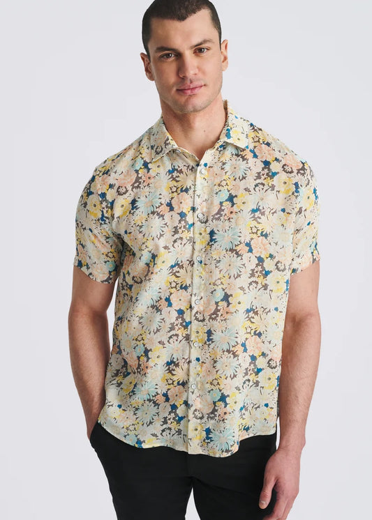 POSTMARC LIGHTWEIGHT LINEN/ TENCEL SHORT SLEEVE - YELLOW/ TEAL FLORAL