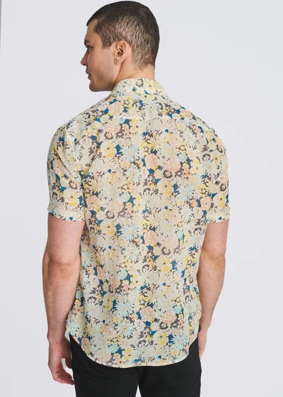 POSTMARC LIGHTWEIGHT LINEN/ TENCEL SHORT SLEEVE - YELLOW/ TEAL FLORAL