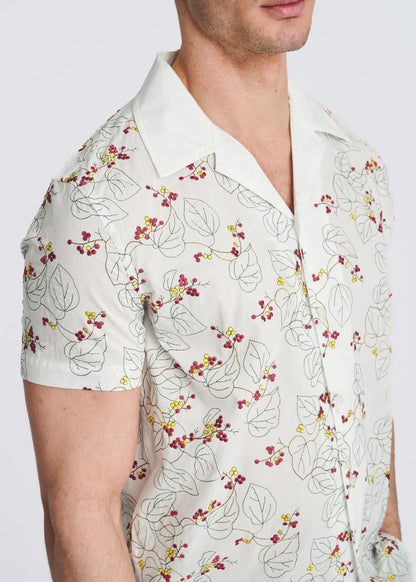 POSTMARC FLORAL EMBROIDERED SHORT SLEEVE WOVEN SHIRT