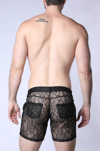 TIMOTEO POSITANO LACE SHORTS - BLACK