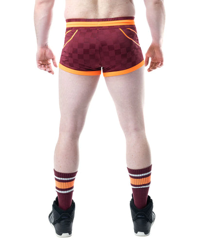 NASTY PIG RIVAL TRUNK SHORTS - BURGUNDY/ VIBRANT ORANGE