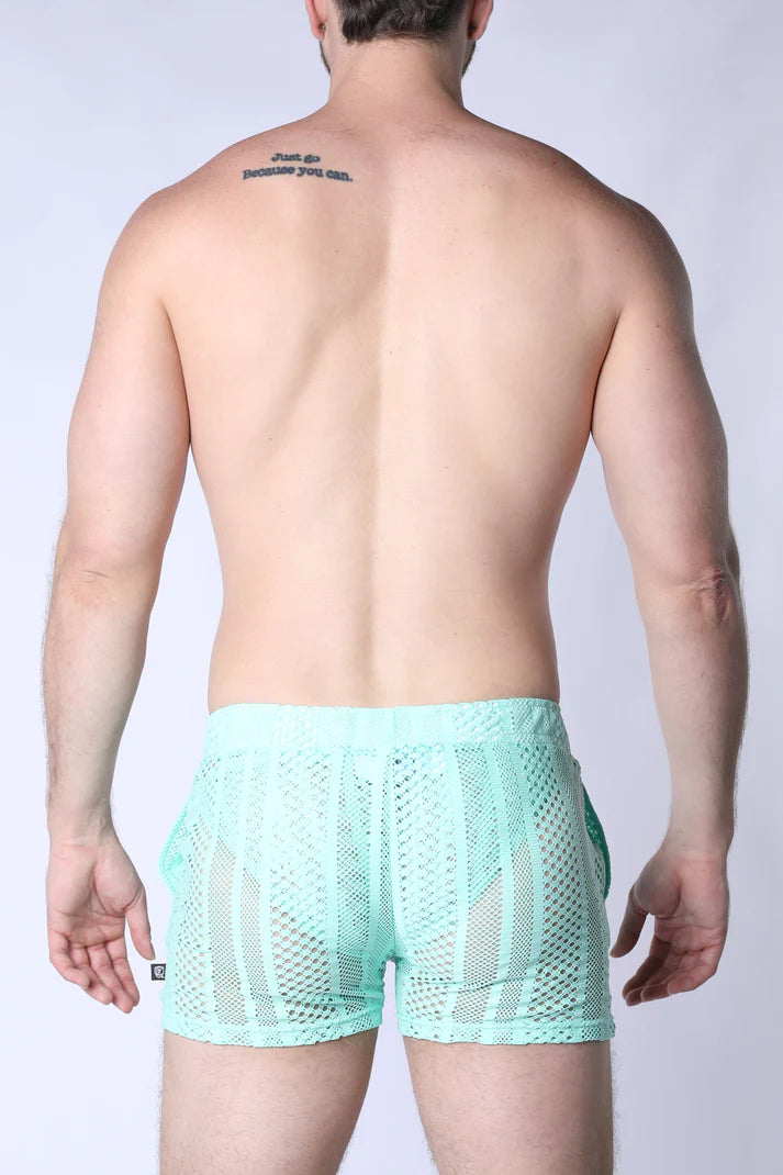 TIMOTEO SICILY CROCHET MESH SHORTS - TURQUOISE