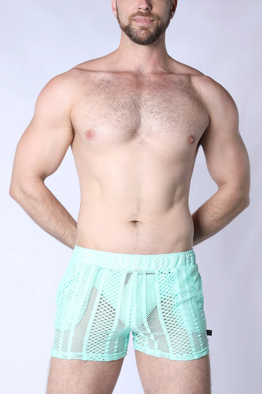 TIMOTEO SICILY CROCHET MESH SHORTS - TURQUOISE