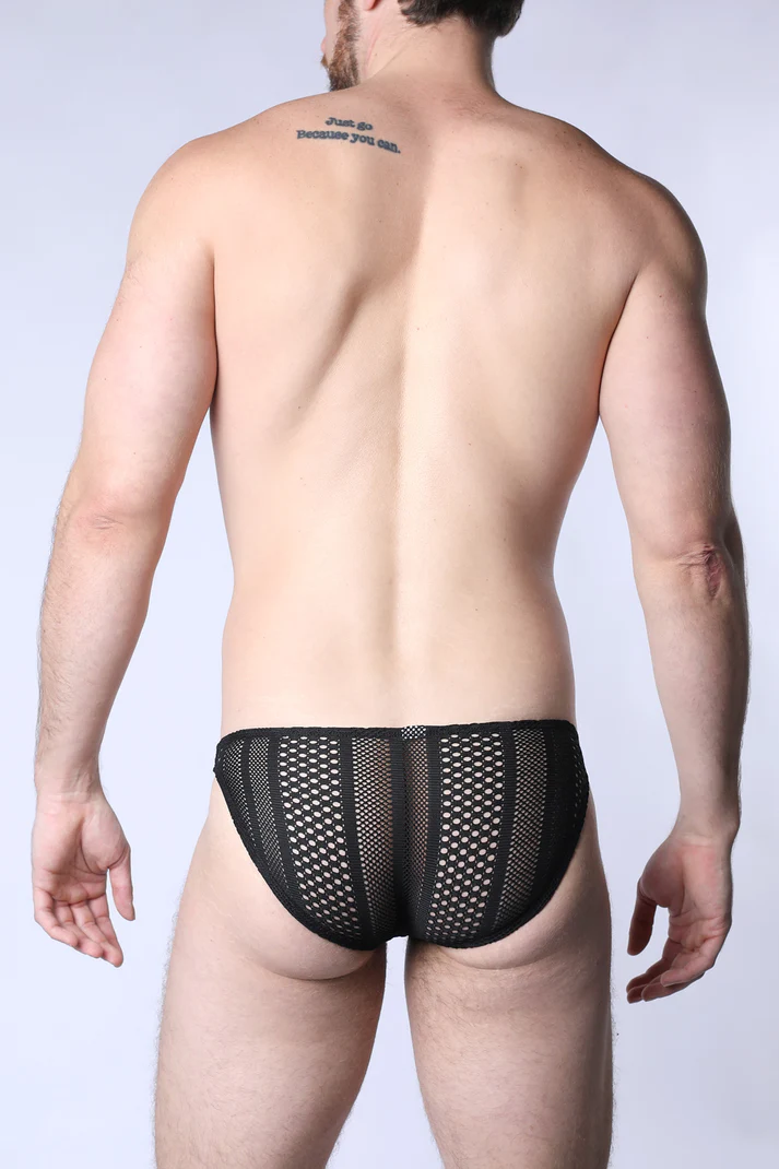 TIMOTEO SICILY CROCHET MESH SWIM BRIEF BLACK