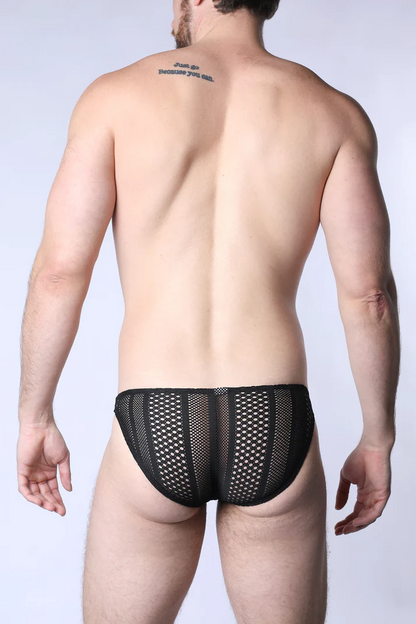 TIMOTEO SICILY CROCHET MESH SWIM BRIEF BLACK