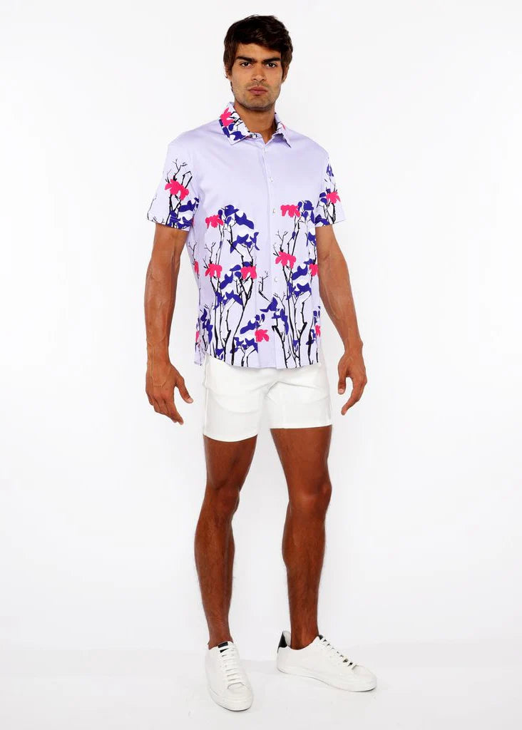 ST33LE FLORAL BORDER COTTON JERSEY KNIT SHORT SLEEVE - LILAC/ NAVY