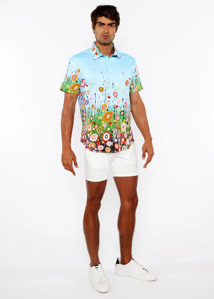 ST33LE CIRCLE BURSTS PRINT SHORT SLEEVE - SKY/ MULTI
