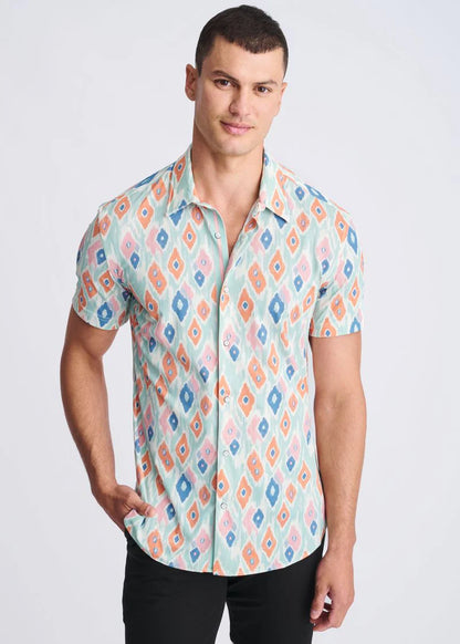 POSTMARC DIAMONDS PRINTED SHORT SLEEVE - MINT/ CORAL
