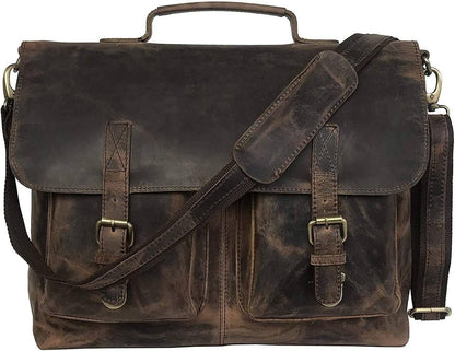 TUZECH LEATHER Sperry Leather 16 Inch Retro Buffalo Hunter Leather Laptop Messenger BaG
