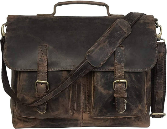 TUZECH LEATHER Sperry Leather 16 Inch Retro Buffalo Hunter Leather Laptop Messenger BaG