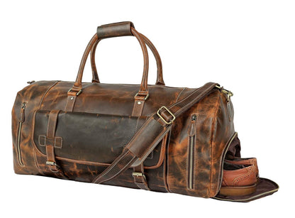 20" Brown Leather Duffel Bag Handmade Unisex Travel Bag