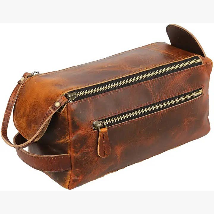 Tuzech Handmade Vintage Leather Toiletry Bag – Dark Brown