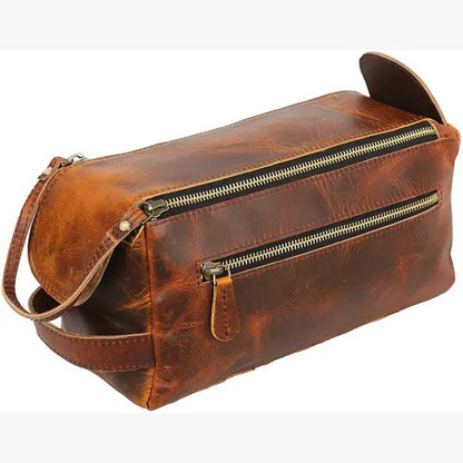 Tuzech Handmade Vintage Leather Toiletry Bag – Dark Brown