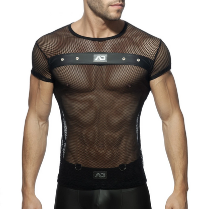 ADDICTED MESH MIXED T-SHIRT - BLACK