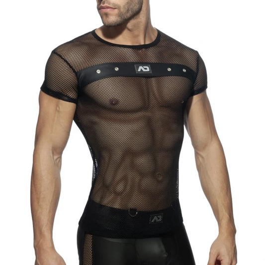 ADDICTED MESH MIXED T-SHIRT - BLACK