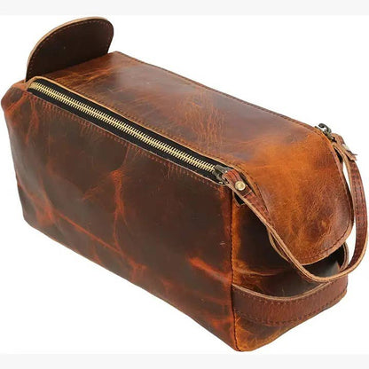 Tuzech Handmade Vintage Leather Toiletry Bag – Dark Brown