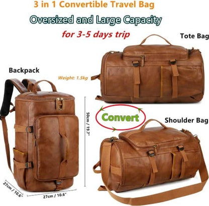 TUZECH 3-WAY CONVERTIBLE LEATHER TRAVEL DUFFLE BACKPACK