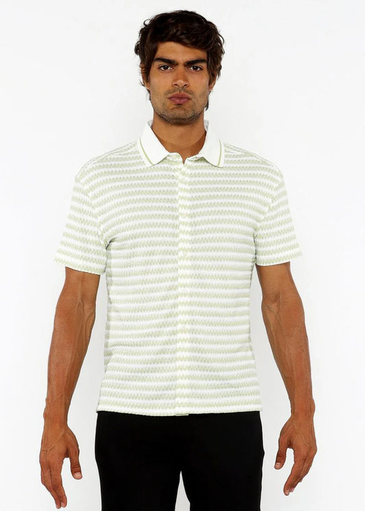 ST33LE BUTTON DOWN ZIG ZAG STRIPES SPEARMINT WHITE