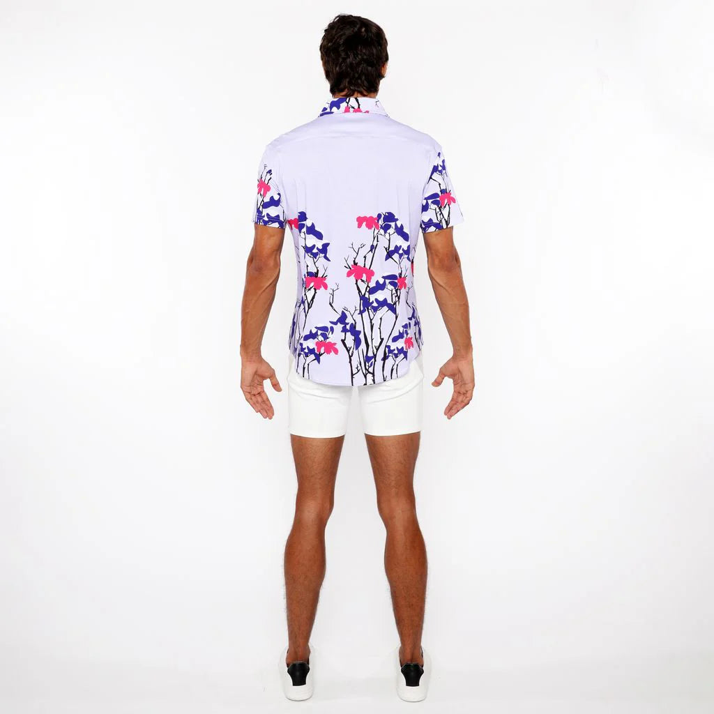 ST33LE FLORAL BORDER COTTON JERSEY KNIT SHORT SLEEVE - LILAC/ NAVY