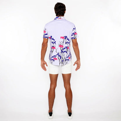 ST33LE FLORAL BORDER COTTON JERSEY KNIT SHORT SLEEVE - LILAC/ NAVY