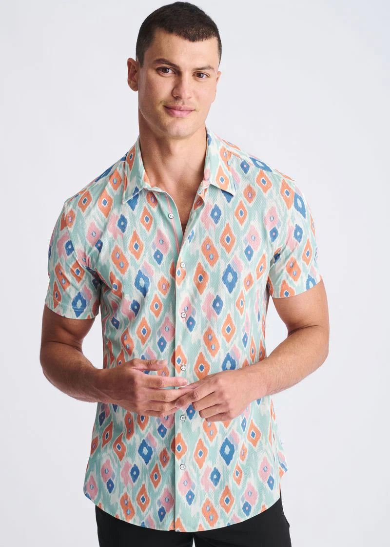 POSTMARC DIAMONDS PRINTED SHORT SLEEVE - MINT/ CORAL