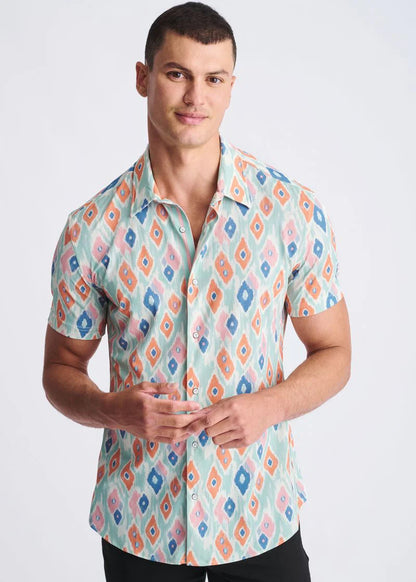POSTMARC DIAMONDS PRINTED SHORT SLEEVE - MINT/ CORAL