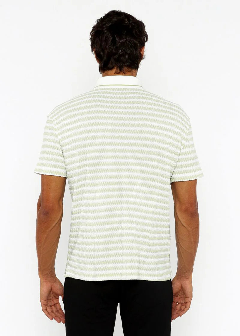 ST33LE BUTTON DOWN ZIG ZAG STRIPES SPEARMINT WHITE