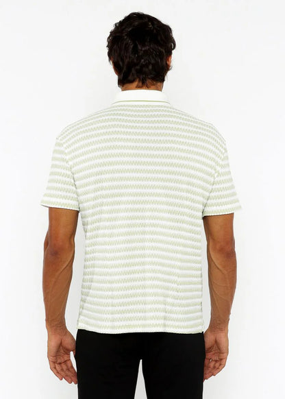 ST33LE BUTTON DOWN ZIG ZAG STRIPES SPEARMINT WHITE